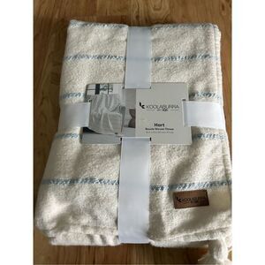 Ugg Koolaburra Throw Blanket Woven White Blue Striped Tassels 50” x 70” New